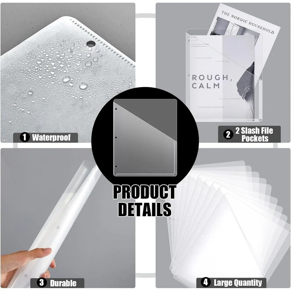 48 Pcs Binder Pockets for 3 Ring Binder Clear Plastic Folders  with 2 Pockets